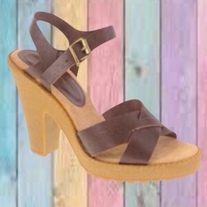 Brown Vegan Leather Strap Heeled Sandals